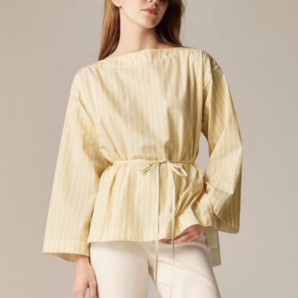 J. Crew Pale Yellow Striped Tie-Waist Blouse